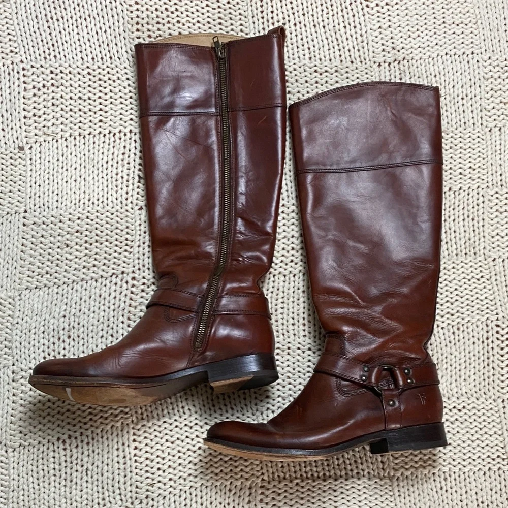 Frye Melissa Harness Extended Leather Calf Tall Riding Boots Brown Size 9.5B - Picture 2 of 11